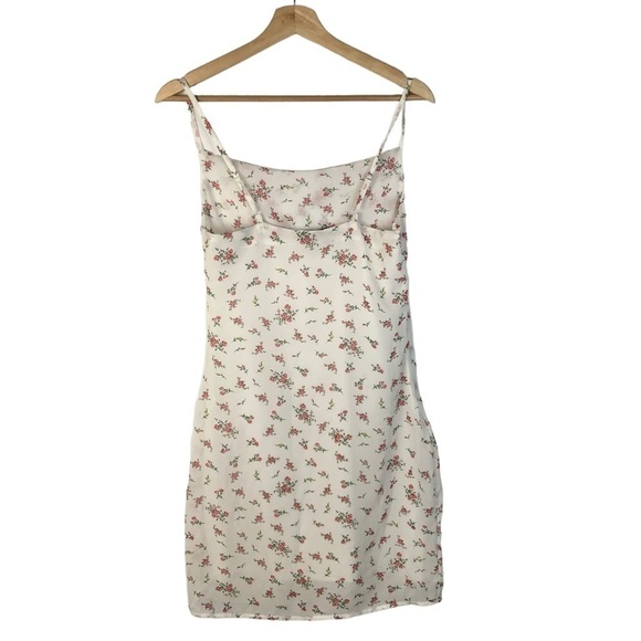 Shein White Pink Rose Floral Cowl Drape Slip Mini Dress XS - Picture 2 of 3